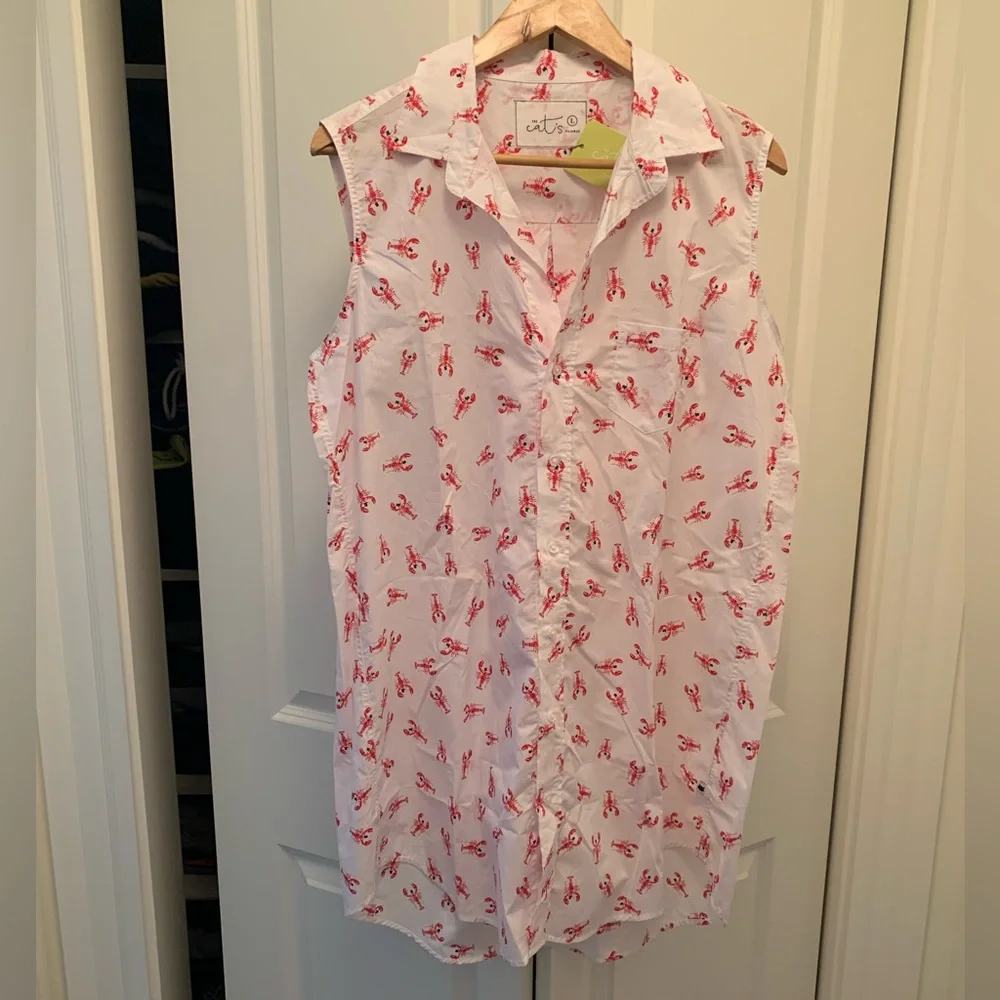 The Cat’s Pajamas Mister Lobster Luxe Pima Sleeveless Nightshirt Size L NEW - Picture 4 of 16